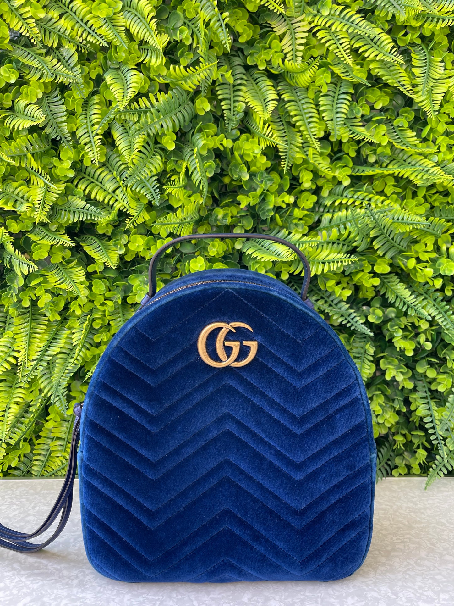 Mochila Gucci Marmont Dome Velvet Azul