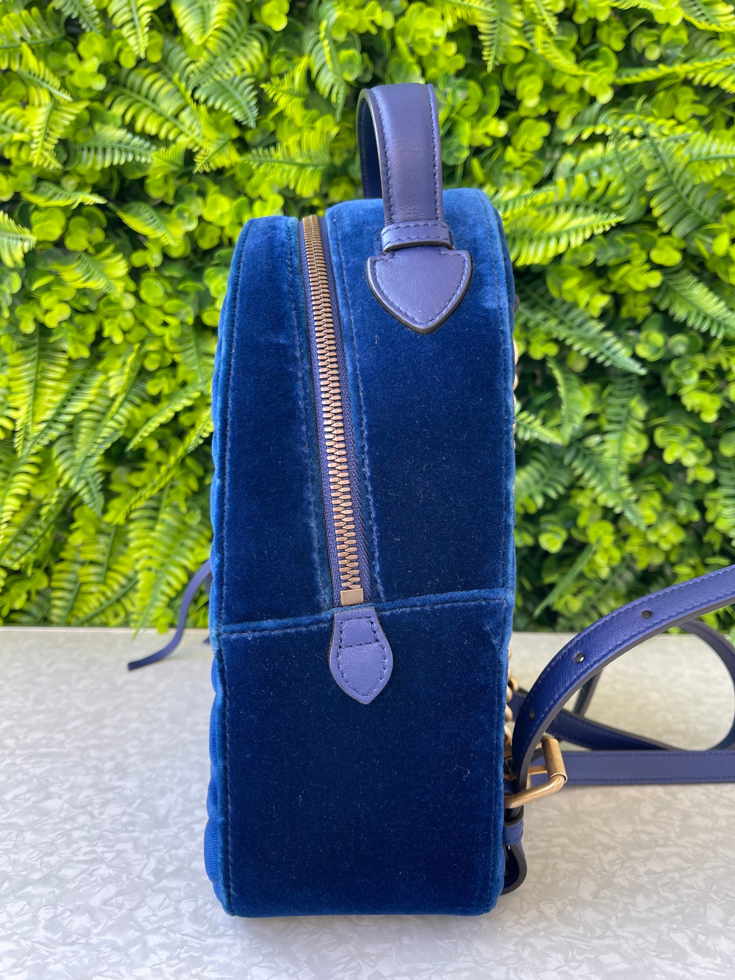 Mochila Gucci Marmont Dome Velvet Azul