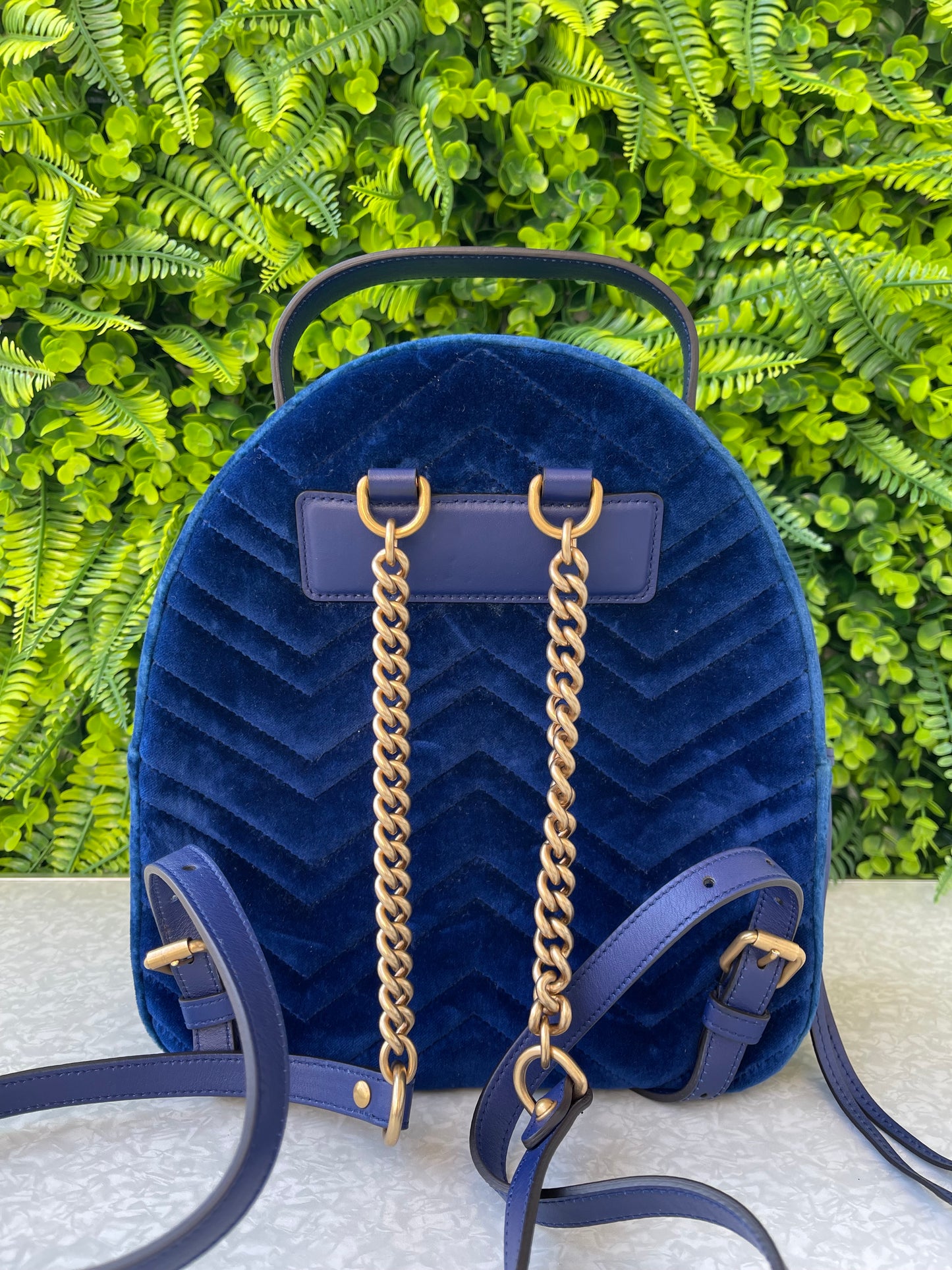 Mochila Gucci Marmont Dome Velvet Azul