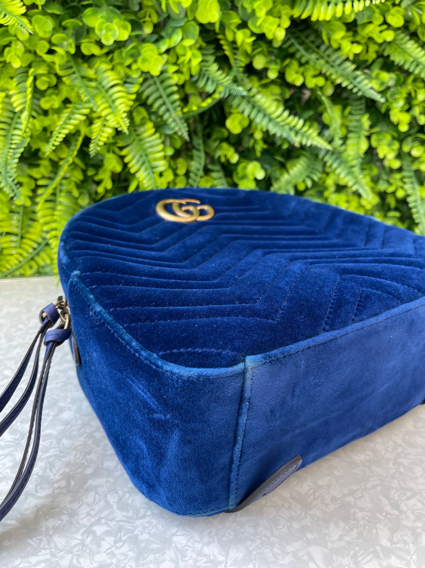 Mochila Gucci Marmont Dome Velvet Azul