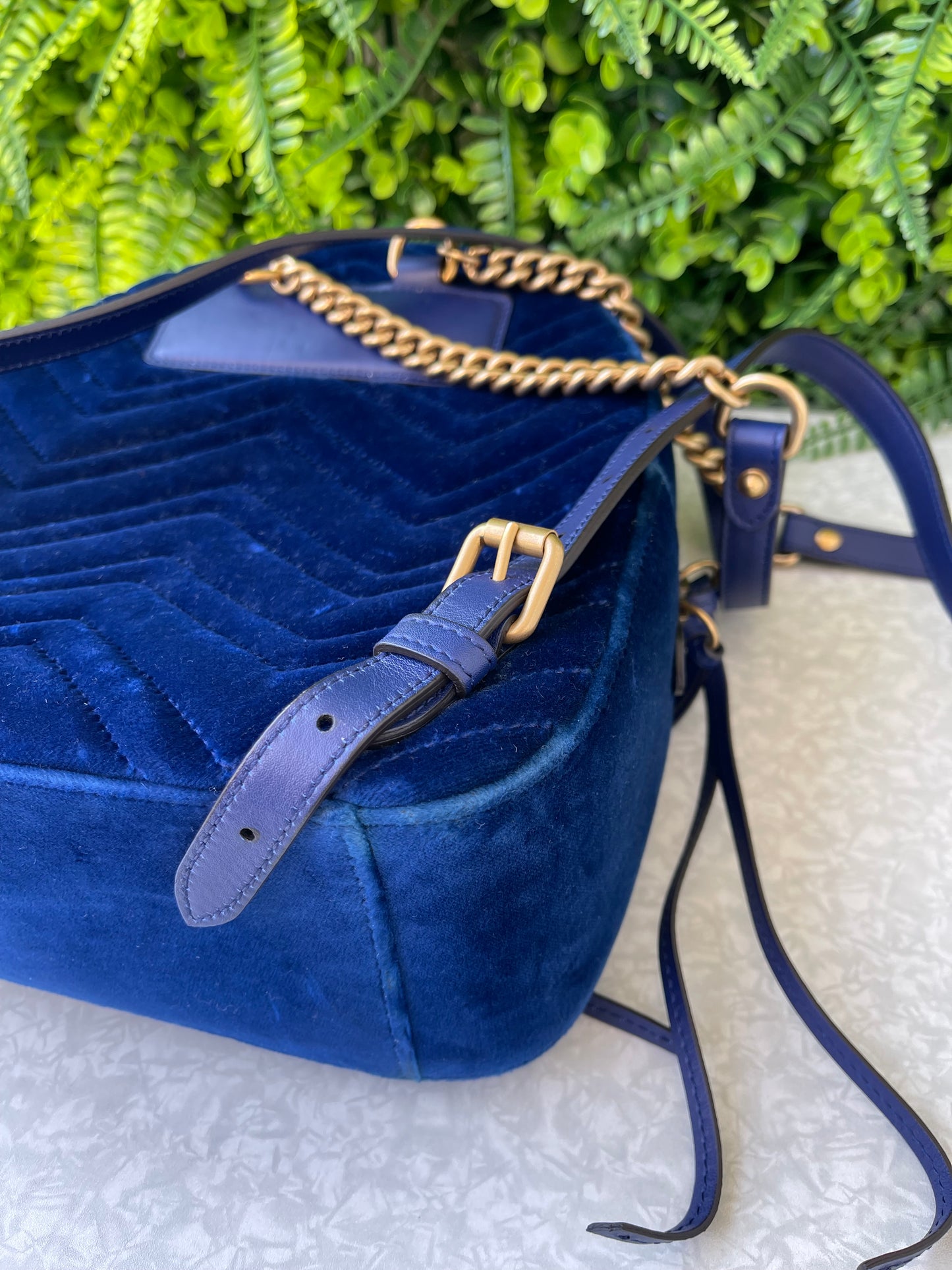 Mochila Gucci Marmont Dome Velvet Azul