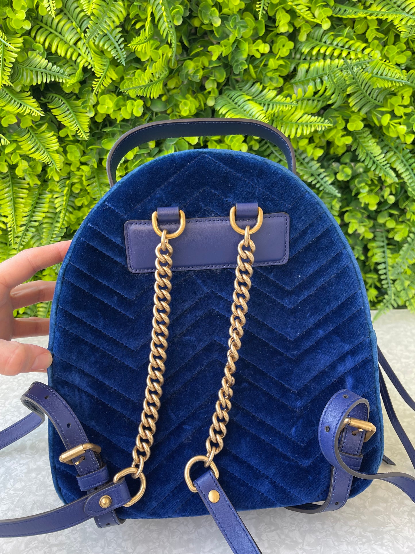 Mochila Gucci Marmont Dome Velvet Azul