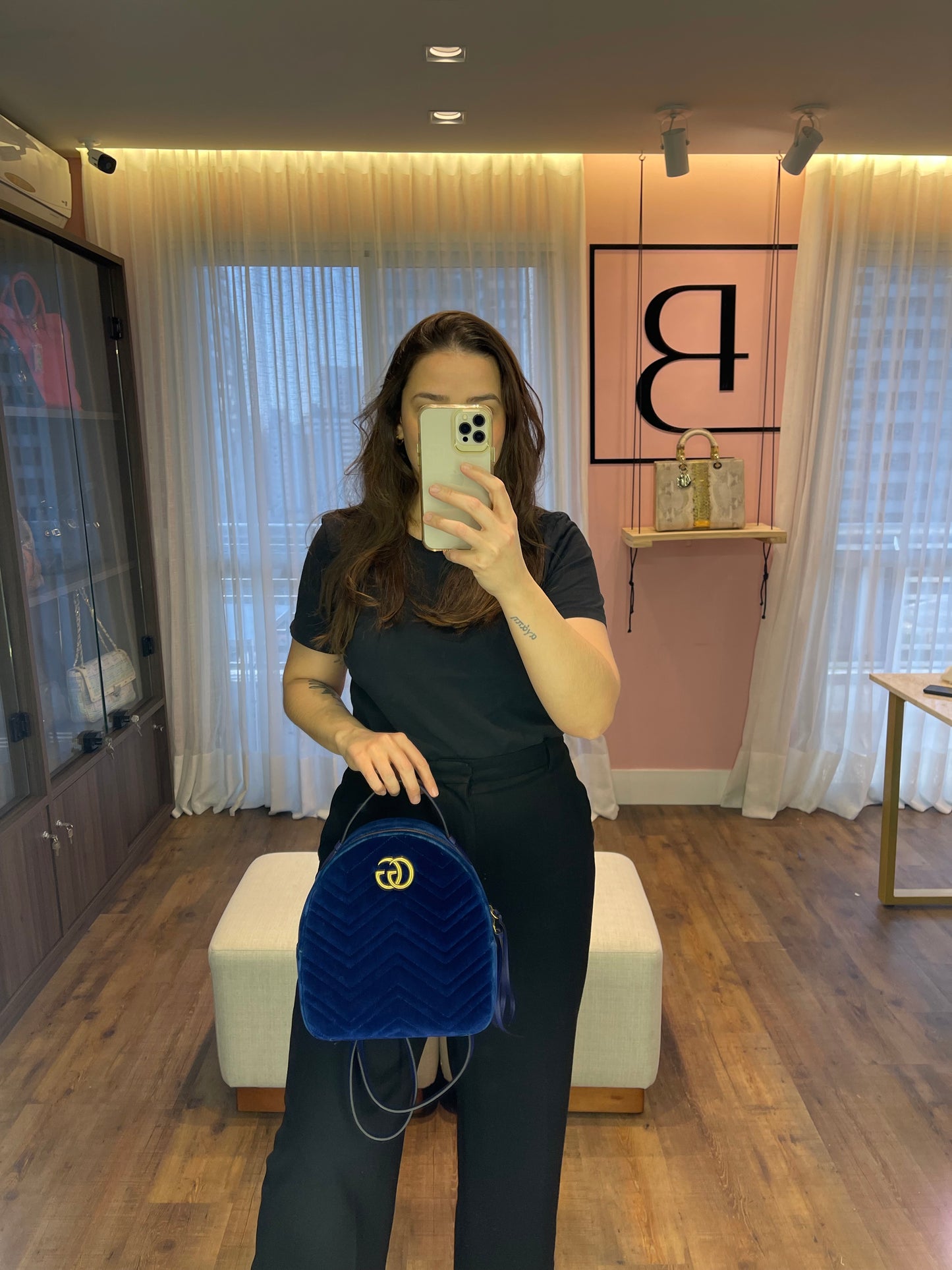 Mochila Gucci Marmont Dome Velvet Azul
