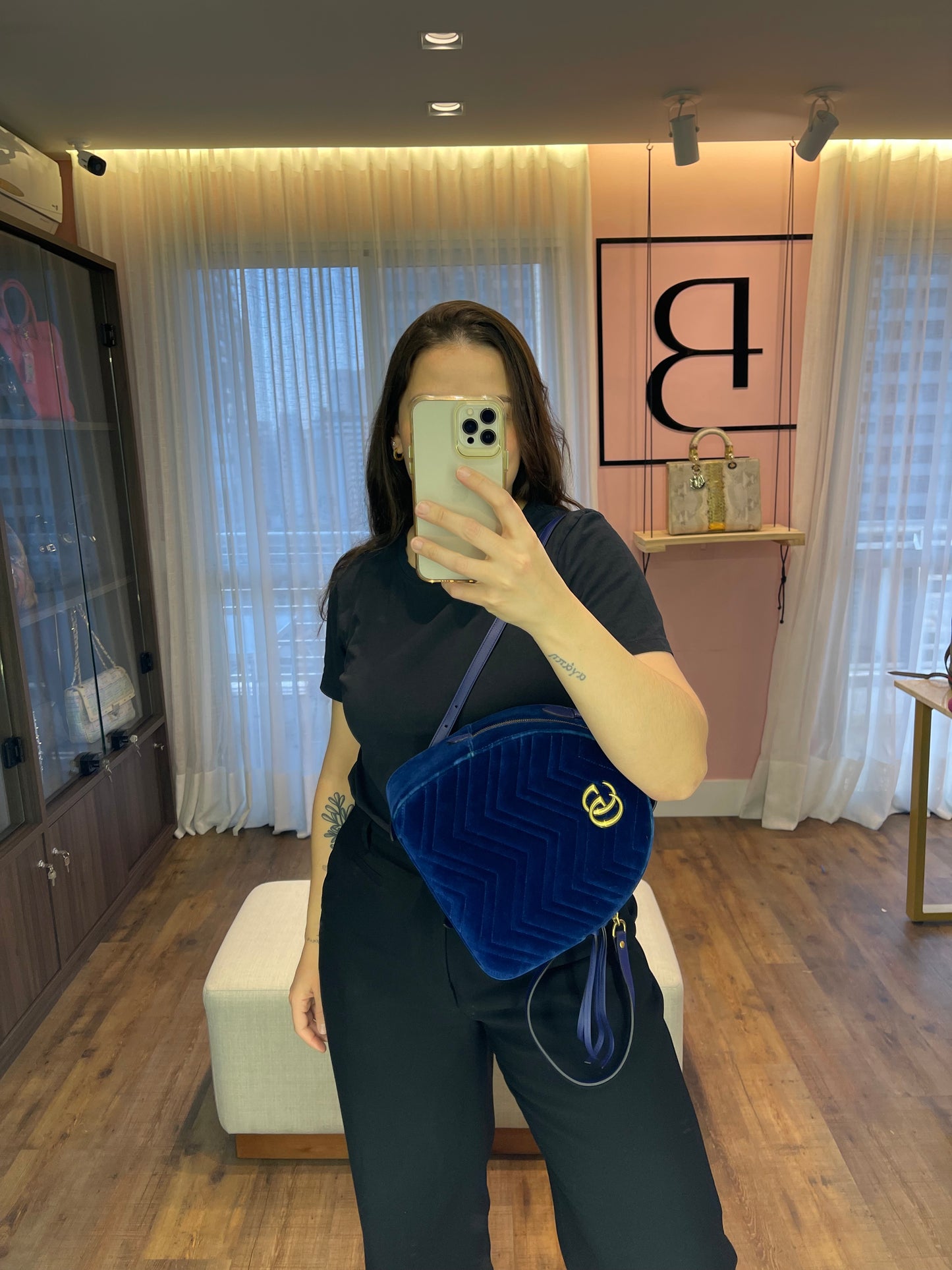 Mochila Gucci Marmont Dome Velvet Azul