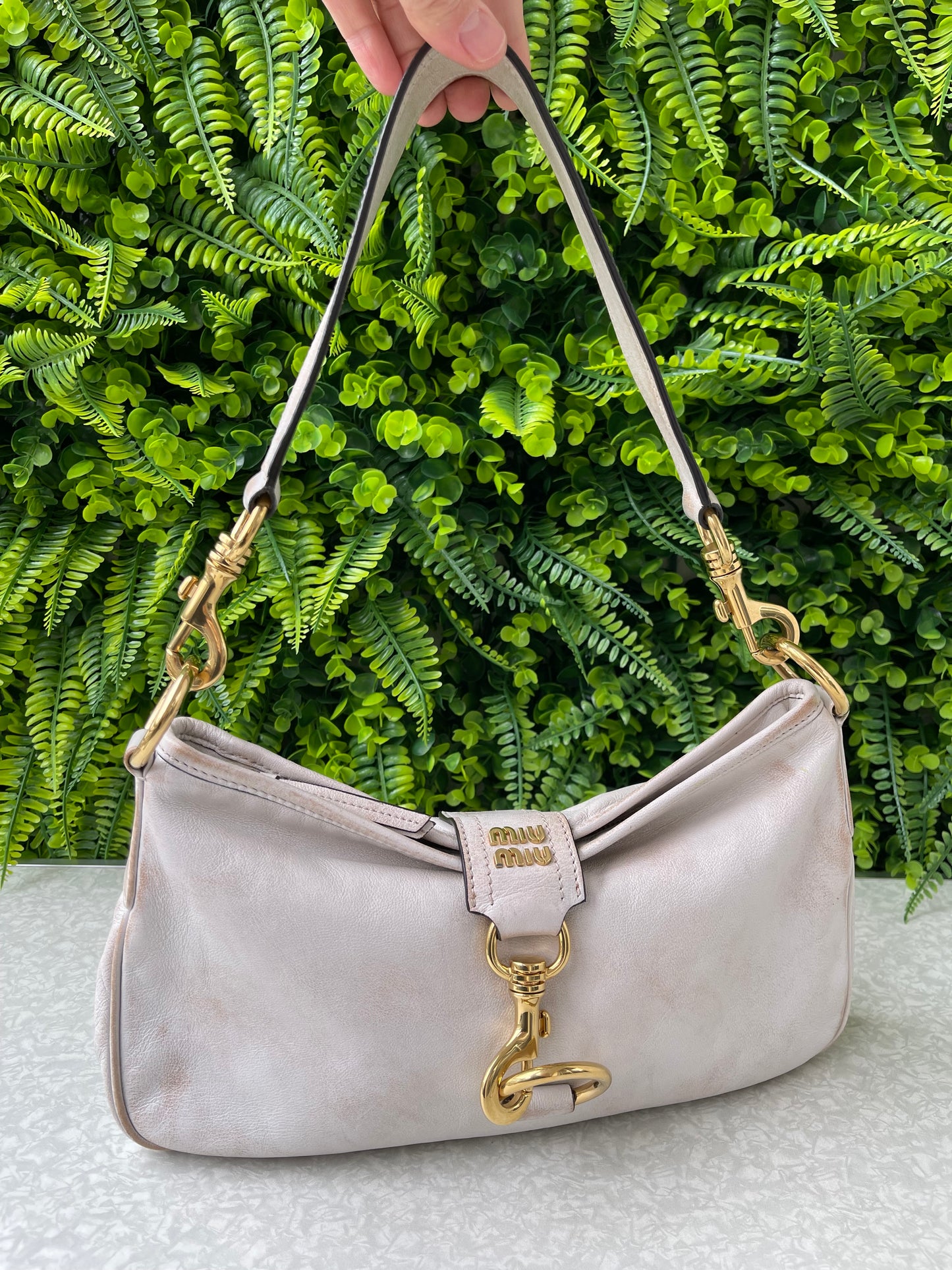 Miu Miu Nappa Shoulder Bag Off White