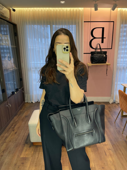 Celine Luggage Tote em Couro Preto