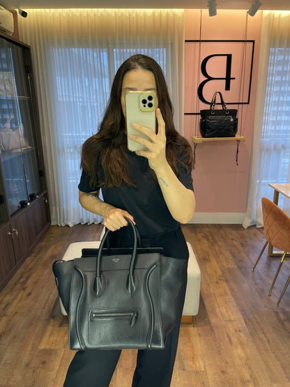 Celine Luggage Tote em Couro Preto