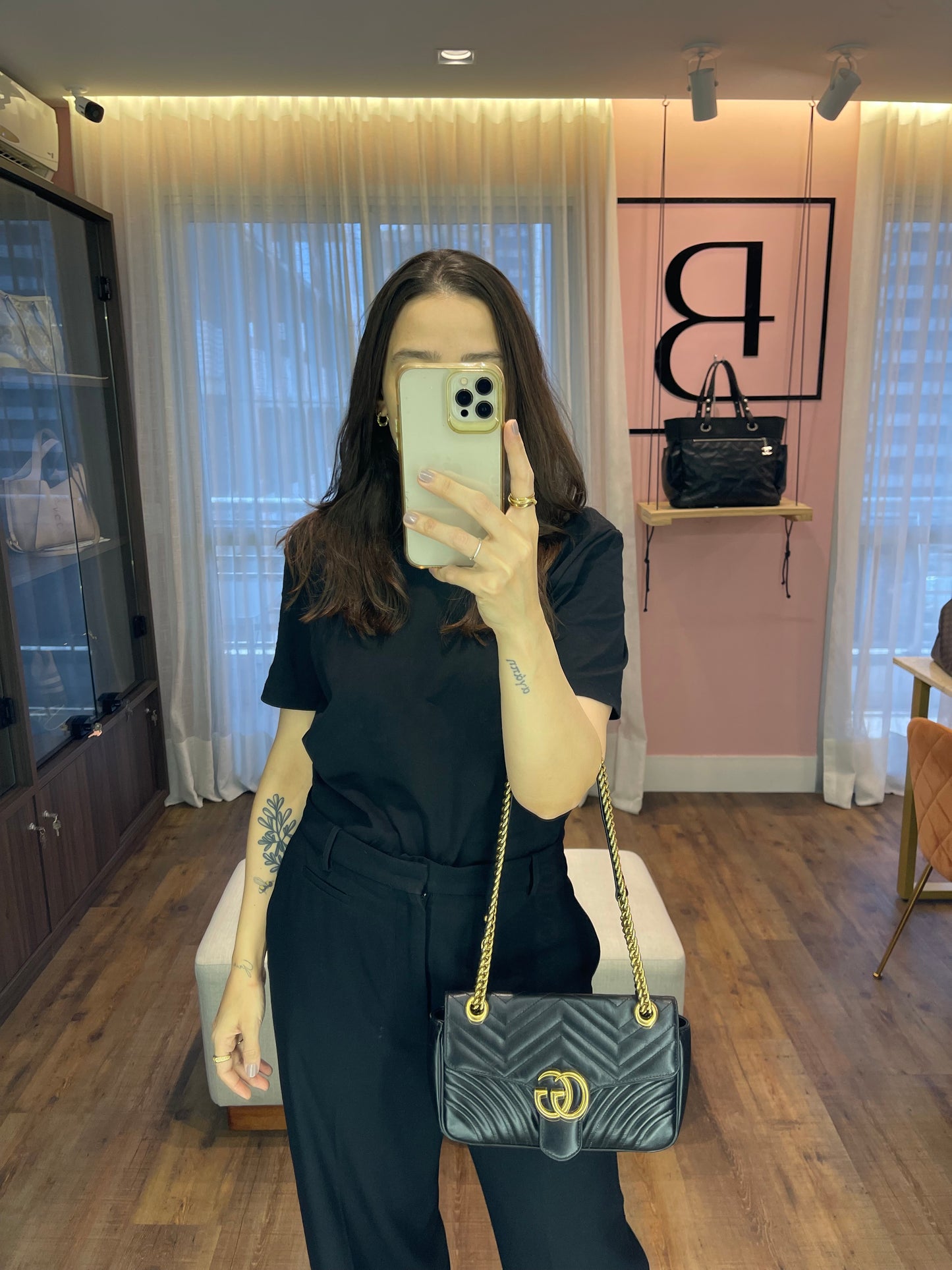 Gucci GG Marmont Small Matelassê Preta