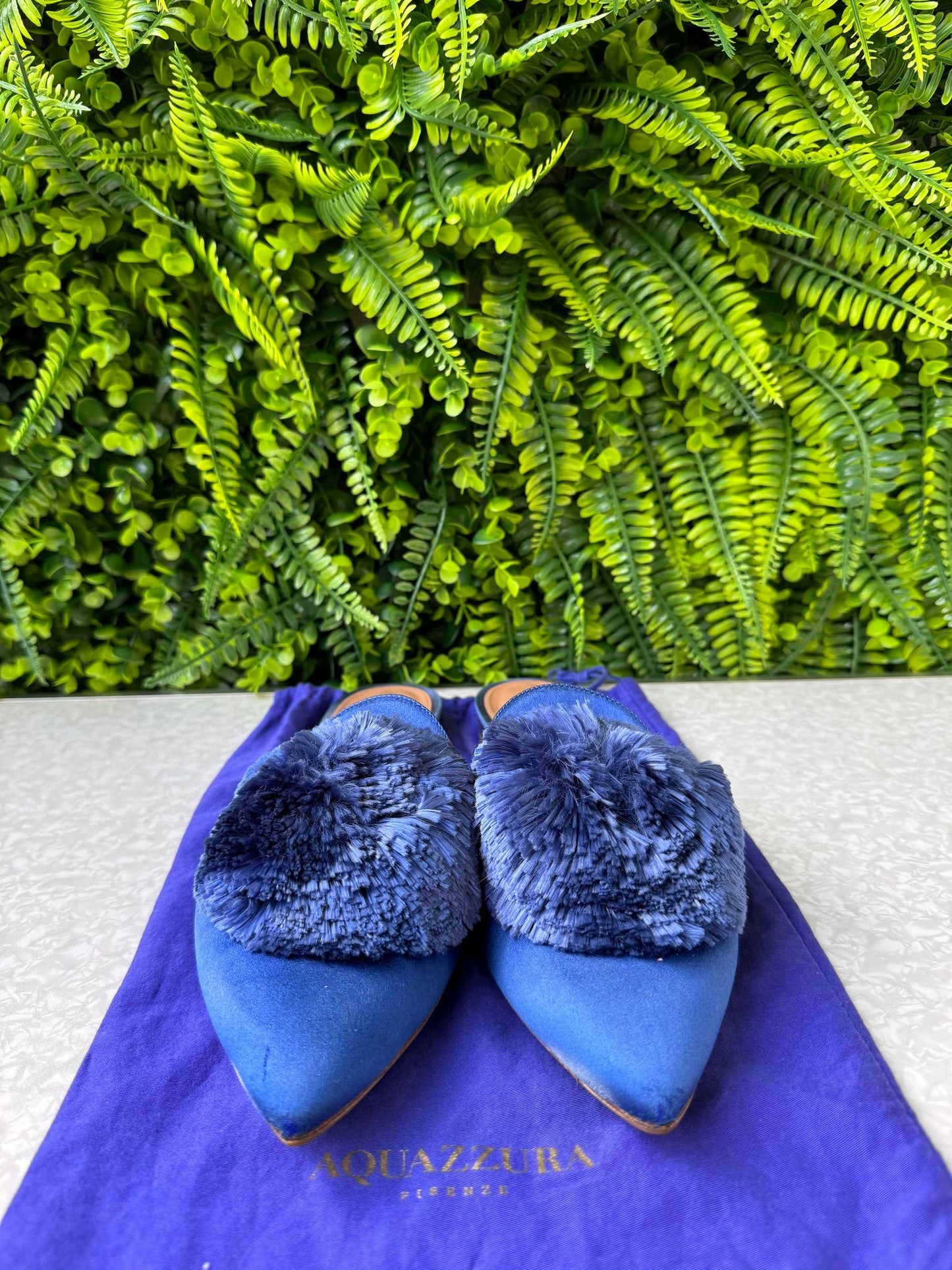 Sapato Aquazzura Blue Satin Powder Puff