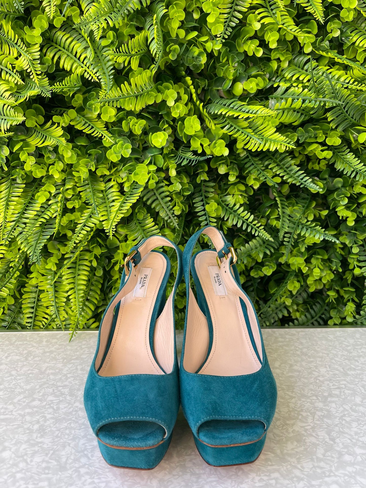 Peep Toe Prada Suede Verde