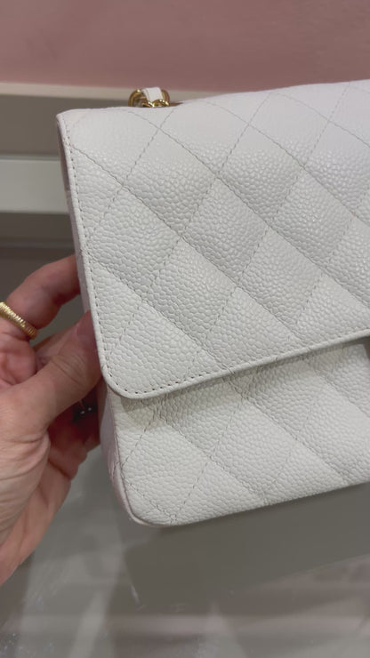 Chanel Classic Double Flap em Couro Caviar Branco