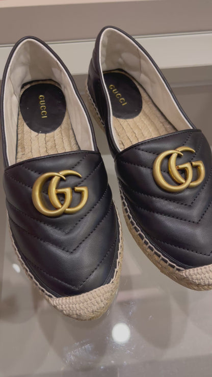 Espadrille Gucci GG Marmont em Couro Matelassê Preto