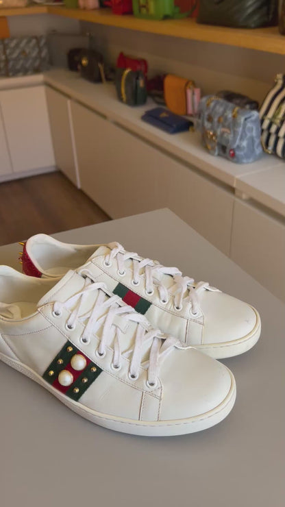 Tenis Gucci Ace Web Pearl