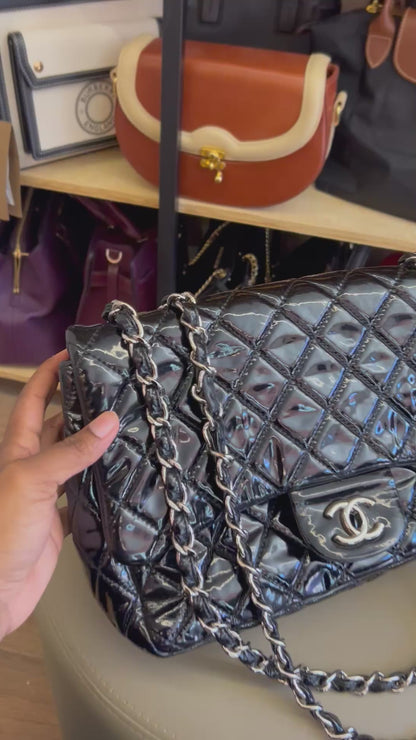 Chanel Single Flap Jumbo Verniz Preta