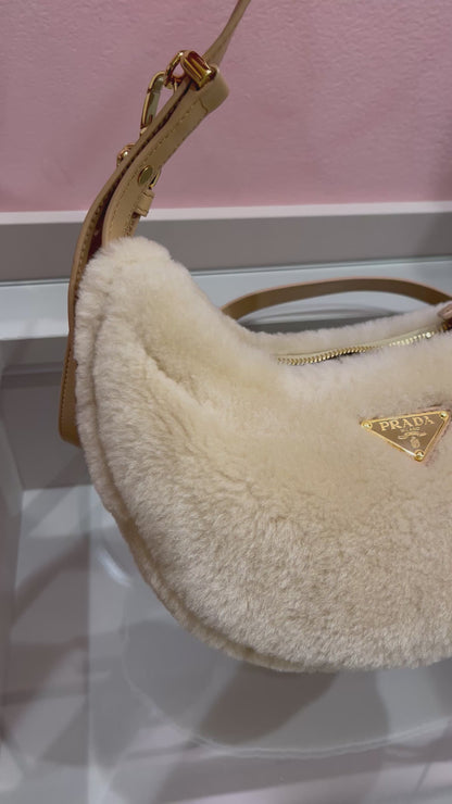 Prada Arqué Shearling Shoulder Bag