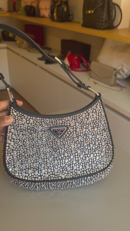 Prada Cleo Cetim com Cristais Preta