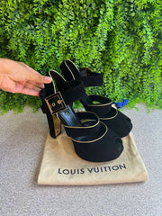 Louis Vuitton Black Suede Mowani Platform Ankle-Strap
